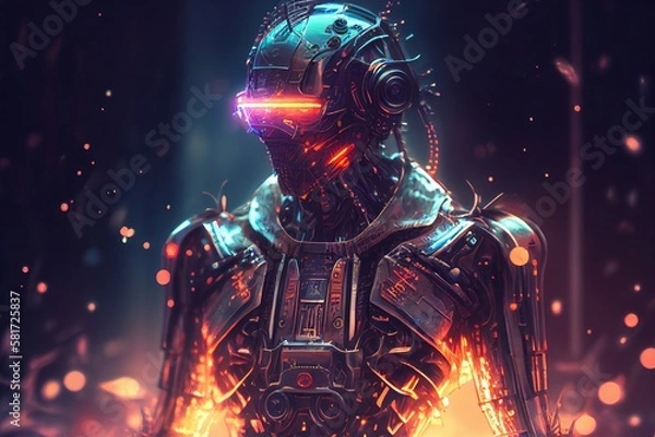 Fototapeta Full metal art of humanoid robot. Advanced Science Fiction. Generative AI. 