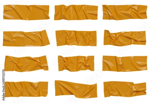 Fototapeta Yellow wrinkled adhesive tape isolated on white background. Yellow Sticky scotch tape of different sizes. Vector illustration.