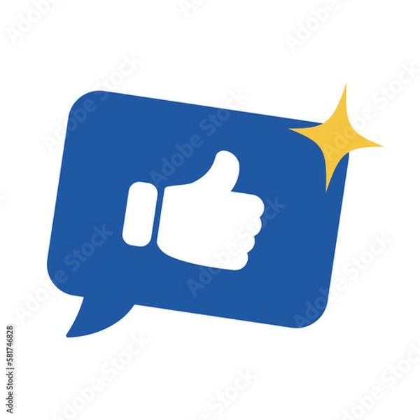 Fototapeta Great feedback cartoon thumb upon buble text icon. Hand gesture of like, ok, good, success or approve. Vector Illustration