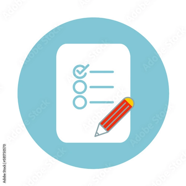 Fototapeta Task list icon with pencil on blue circle background