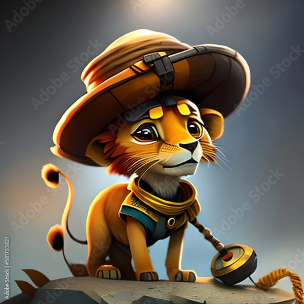 Fototapeta lion with a hat