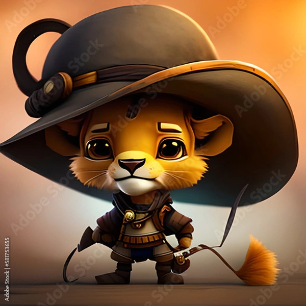 Fototapeta 3d lion with hat