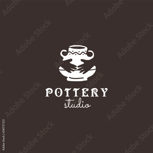 Obraz Logo for Pottery Studio. White on the dark brown background.