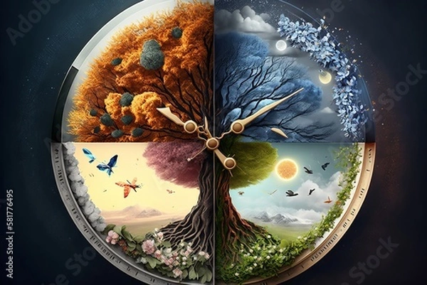 Obraz Four seasons in a clock made with Generative AI