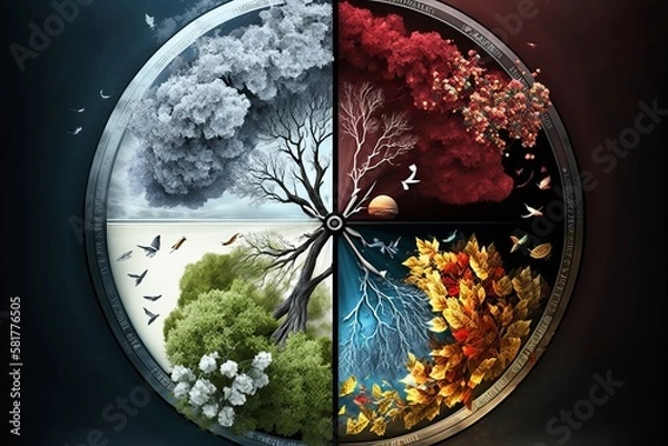 Obraz Four seasons in a clock made with Generative AI