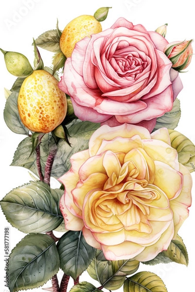 Obraz watercolor floral with lemons Generative AI