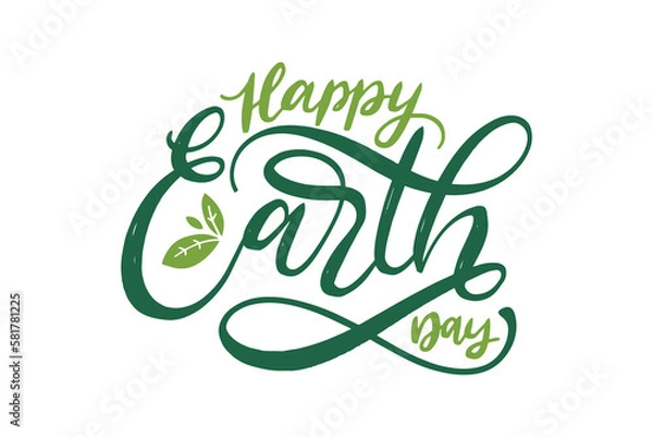 Fototapeta Happy Earth Day hand lettering in vector