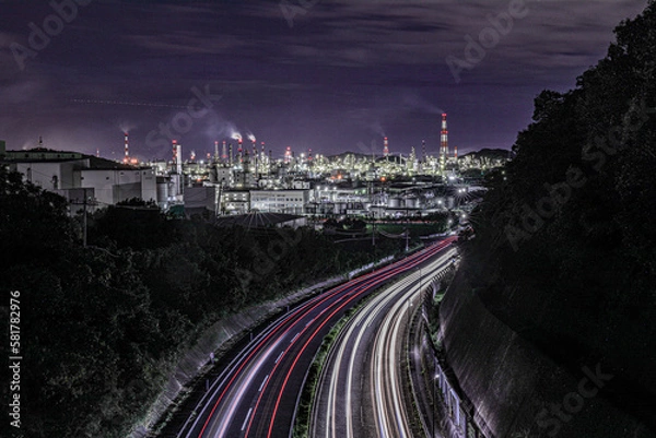 Obraz 岡山県倉敷市の工場夜景
