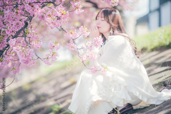Obraz 桜と女性