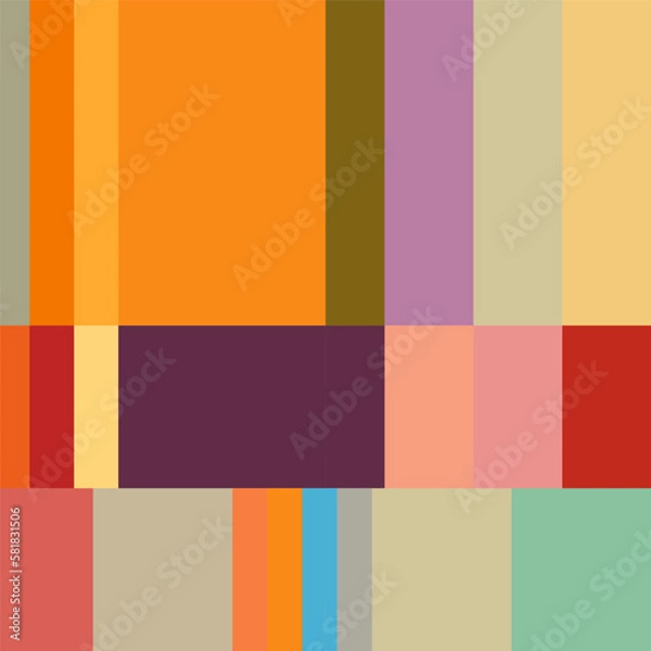 Obraz Modern vector abstract seamless geometric pattern with stripes, squares and rectangles in retro Scandinavian style. Colorful simple shapes mosaic. Bauhaus design inspired background.