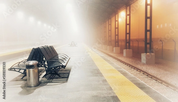 Fototapeta Boryspil Railway Station in the fog
