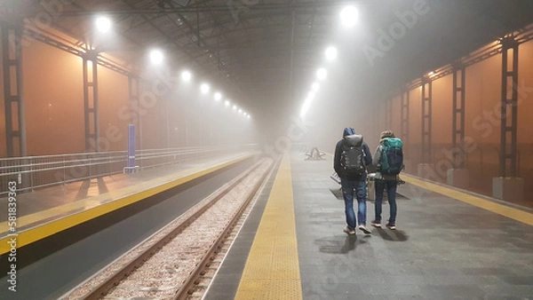 Fototapeta Boryspil Railway Station in the fog