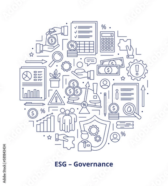 Fototapeta ESG Governance concepts, icons set. Icons placed in a circle. Vector illustration isolated on a white background