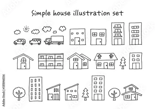Obraz ペンを使った手描きのかわいい家のイラスト素材