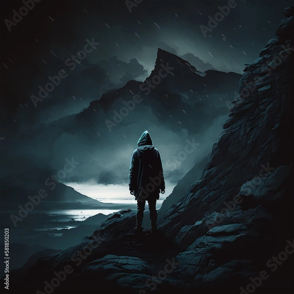 Obraz The Warrior in the dark of night was made with Generative AI