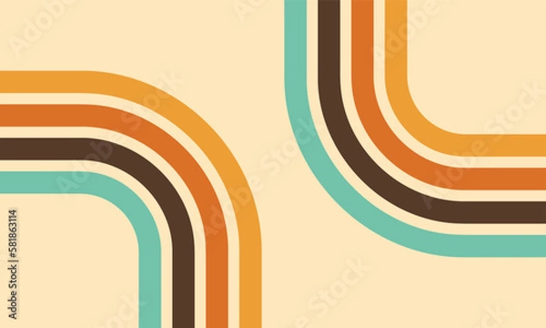Obraz Retro lines background. Colorful 60s and 70s circular stripes style vector illustration design.