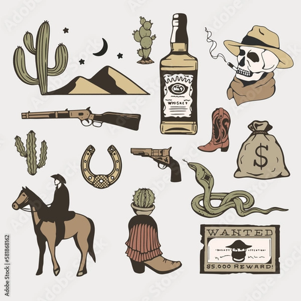 Obraz Wild west collection of vector illustrations. 