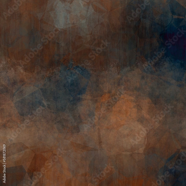 Fototapeta Grunge dark brown orange marble with poly low texture background, creepy stains and spatter and cracked shabby design, retro brown faint and drips and empty speckled blank parchment	