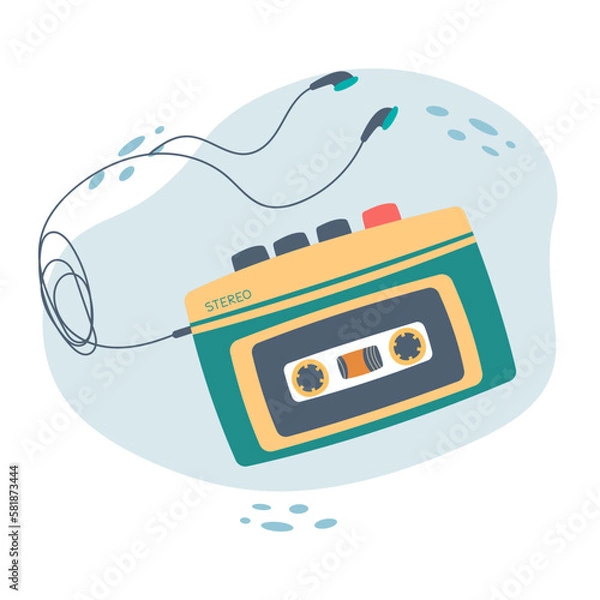 Obraz walkman with headphones and cassette of nineties retro. vector illustrator