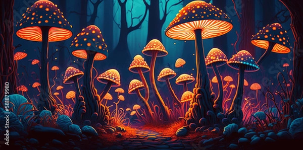 Obraz Magic mushroom glowing in the forest