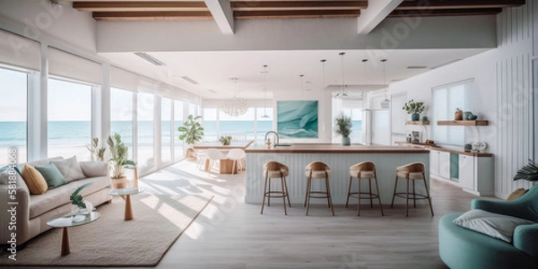Obraz Beach house interior design. Generative AI