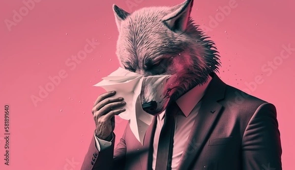 Obraz Unleashing Emotions: The Tale of a Sad Wolf in a Suit