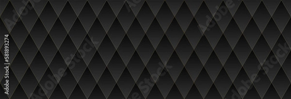 Fototapeta Seamless golden diamond pattern on a black background. illustration for posters, banners, textures, textiles, backgrounds and creative design.