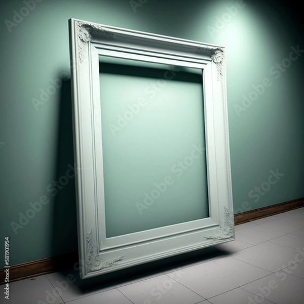 Fototapeta large art frame - picture frame on floor - white frame