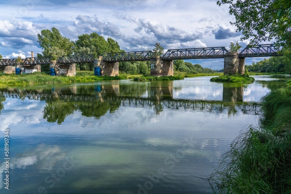 Obraz View of the ruins of the railway bridge over the Alte Elbe/Zollelbe in Magdeburg