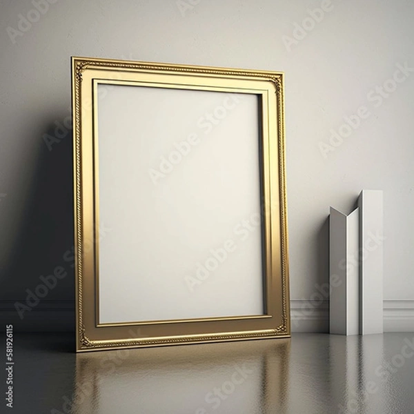 Fototapeta large art frame - picture frame on floor - gold frame
