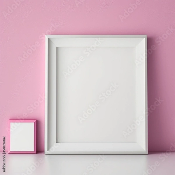 Fototapeta large empty art frame - picture frame on floor - white frame
