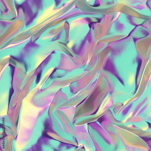 Fototapeta Seamless holographic iridescent satin foil pattern background.