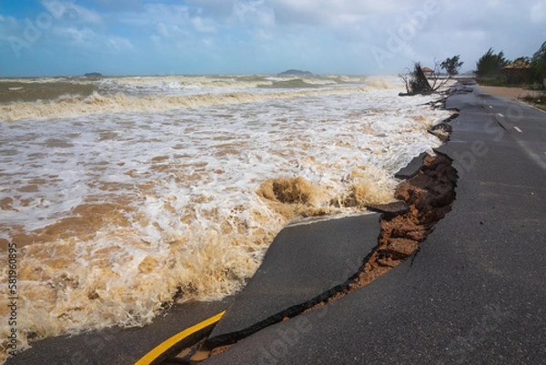 Obraz Road damage caused by sea waves erode