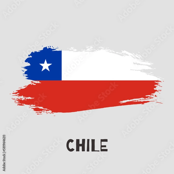 Fototapeta Chile vector watercolor national country flag icon. Hand drawn illustration with dry brush stain, stroke, spots isolated on gray background. Painted grunge style texture for posters, banner design