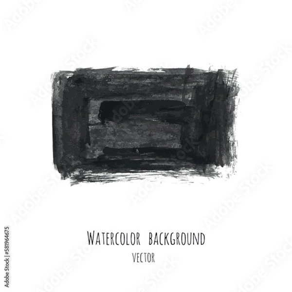 Fototapeta Dark gray vector ink watercolor hand painted texture background isolated on white. Abstract acrylic dry brush splash, strokes, stains, spots, blot, scribble, smudge. Black charcoal grunge drawing.