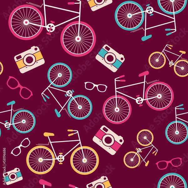 Fototapeta Vector seamless pattern with vintage bicycle