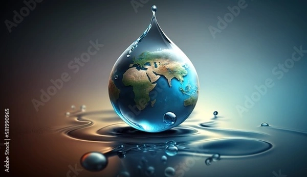 Fototapeta planet earth in the form of a water drop, water day, generative AI