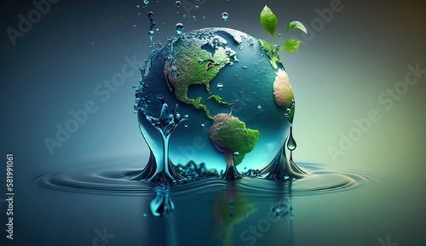 Fototapeta planet earth in the form of a water drop, water day, generative AI