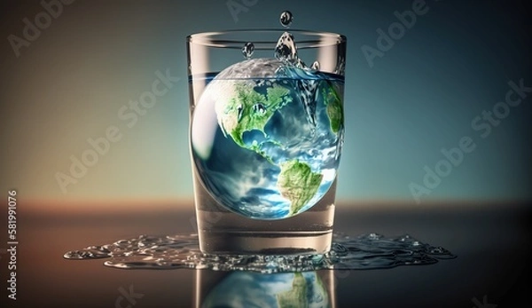 Fototapeta planet earth in the form of a water drop, water day, generative AI