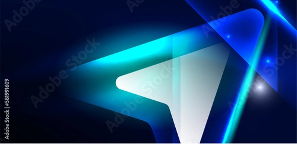 Obraz Neon speed arrow and line shapes background. Hi-tech concept with shiny backdrop. Bright flare light effect in the dark