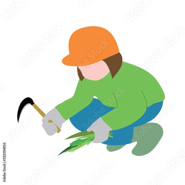 Obraz 草刈りをする女性のイラスト