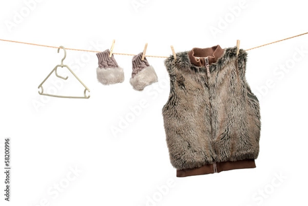 Fototapeta Women's winter accessories on the clothesline