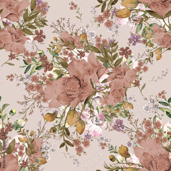 Fototapeta Abstract floral seamless pattern in vintage