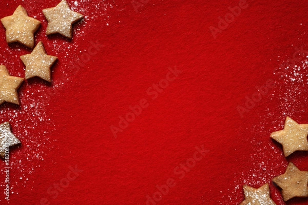 Obraz Christmas abstract background with cookies on red fabric