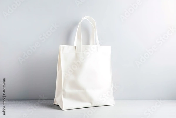 Fototapeta Blank canvas tote bag mockup in white eco friendly design with copy space. Concepts for zero waste movement of shopping bags