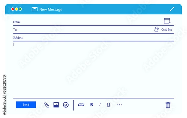 Fototapeta interface of email message blank template window isolated on white - 3d illustration