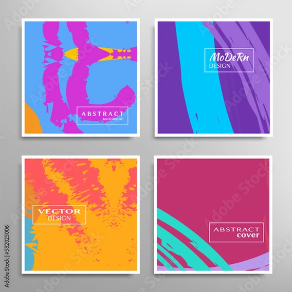 Fototapeta Abstract universal grunge art texture. Creative artistic backgrounds set with brush strokes. Vector template for card, invitation, voucher, certificate. Trendy design for tag, cover, fabric, brochure 