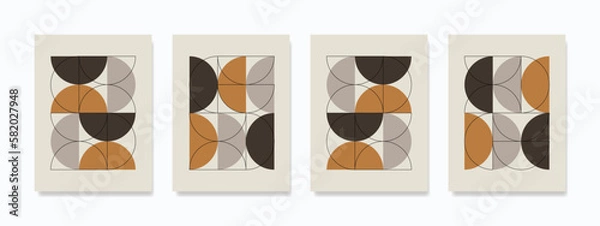 Fototapeta Minimalist boho-style wall art with dynamic geometric shapes, including semicircles and circles in a variety of nature-inspired colors. It is a great choice for room decoration.