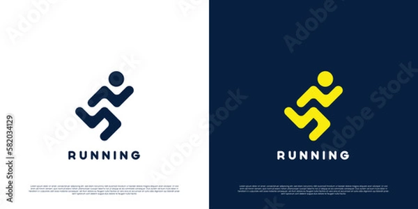 Fototapeta Running sport logo design illustration. Silhouettes of people running exercising. Simple flat design rounded shape.