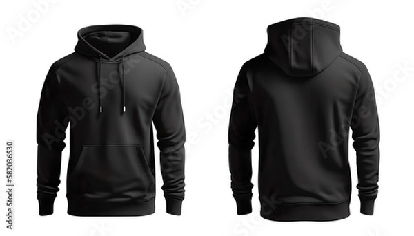 Obraz Sweater Hoodie Black Template Front And Back View - Generative AI